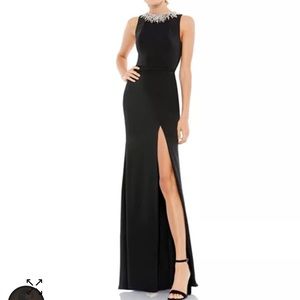 Ieena for Mac Duggal Embellished halter Dress with Embellishments sz 10 Black